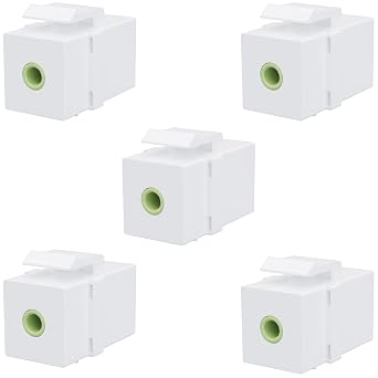 DIYTECH Premium 3.5mm Keystone Jack, Female to Female Headphone Speaker Jack Keystone, Stereo Wall Jacks in-line Modular, for Audio Jack Wall Plates, Aux Wall Plate 5 Pack White