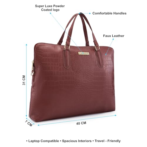 Image of Caprese Flix Medium 16 Inch Laptop Bag for Women | Stylish 9L Business Handbag with Smart Sleeve & Back Zipper Pocket | Adjustable & Detachable Strap for Office Use