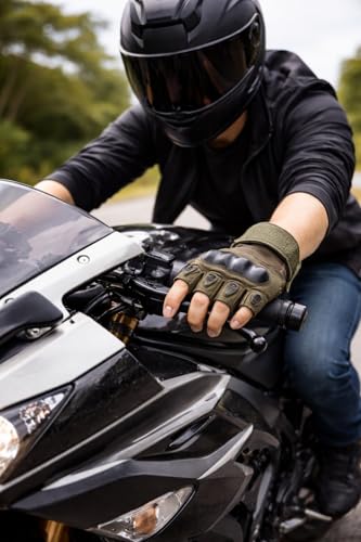 Image of Gloves for Men Bike Riding Half Finger | Hard Knuckle Protection, Breathable & Adjustable Wrist Strap | Hand Gloves for Bike Riding /Cycling, Gym & Outdoor Activities | Army Green - 1 Pair (Army Green)