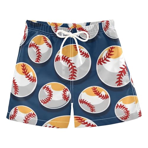 Baseball Sports Blue Beach Shorts for Boy Teens Stretch Swim Shorts Drawstring Compression Liner Beachwear 2T
