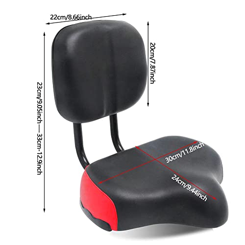 Eachbid Backrest Saddle Bike Seat With Backrest,11.5"X9.5" Wider Replacement Soft Back Rest,Bicycle Tricycle Seat Cushion With Back Rest,Oversize Comfort Saddle With With Back Support (Black-Red) #TOP4