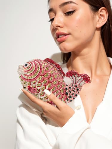 Image of Women Mini Fish Clutch Luxury Rhinestones Purse Sparkling Banquet Handbag Wedding Party Clutch Bag