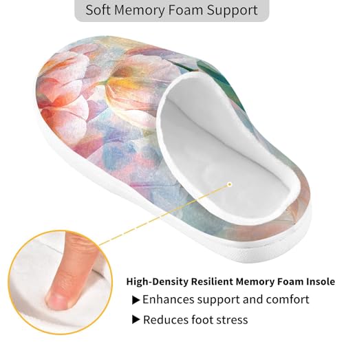 JUNZAN flower Summer Flowers Womens Cotton House Slippers Closed Toe Memory Foam Mens Slippers for Travel Christmas Presents 6-72