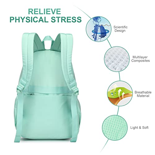 Caran·y Kids Backpack Girls And Boys Large Space Waterproof Classic School Backpack Light Weight Medium Size Multi-Pocket Green Toddler Backpack Suitable For 3 To 13 Years Old（Green） #TOP4