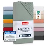 Blumtal Basic Jersey Spannbettlaken, 1-75-80 x 190-200 x 30 cm, Schutz 75-80 x 190-200 cm, 100 % weiche Baumwolle, Öko-Tex zertifiziert, Spannbettlaken 80 x 200 cm Jersey, Sommergrün