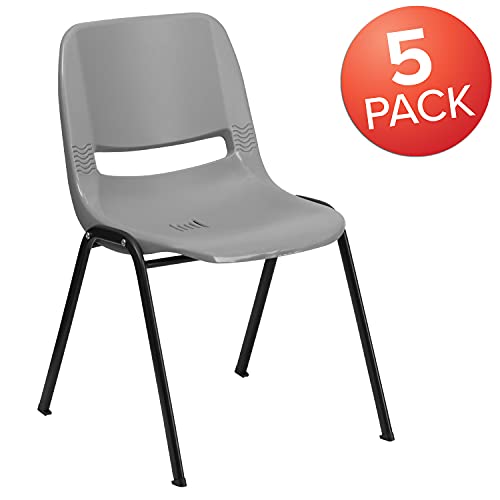 Flash Furniture 5 Pack Hercules Series 880 Lb. Capacity Gray Ergonomic Shell Stack Chair With Black Frame #TOP3