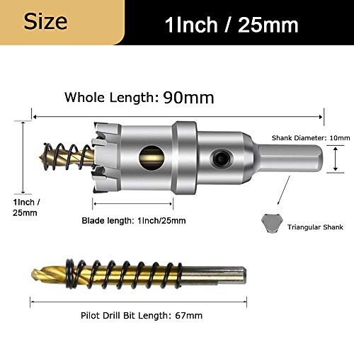 Asnomy Tungsten Carbide Tipped Hole Saw Drill Bit For Hard Metal, 1 Inch T.c.t Hole Saw Cutter With 2Pcs Titanium-Plated Pilot Drill Bit For Metal, Steel, Iron, Wood, Plastic #TOP3