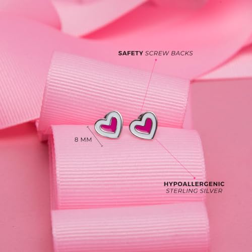 925 Sterling Silver Pink and White Heart Safety Screw Back Earrings For Kids, Toddlers & Little Girls- Secure and Comfortable Adorable Heart-Shaped Girl Earrings3
