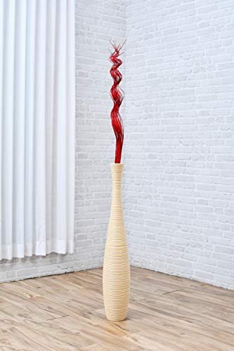 Image of Leewadee Tall Vase Filler, Wavy Palm Leaves - 2 Bunches of Colored Curly Twigs for Floor Vases, Dried Arrangements for for Vintage Or Modern House Decor, 39 inches, Red