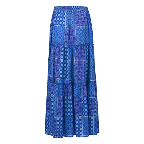 Floral Maxi Skirt with Pockets for Women 2025 Boho Flowy Drawstring Long Skirt Casual Tiered High Waisted Skirts 5