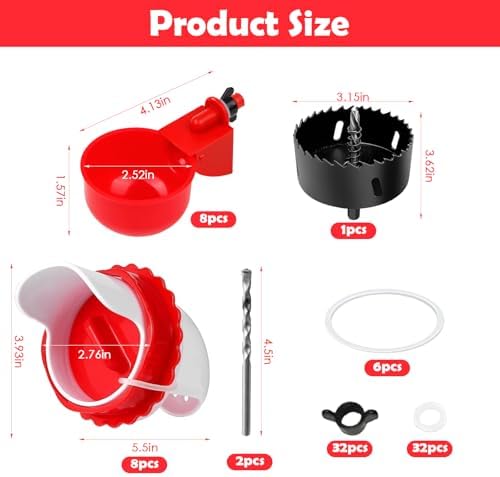 YYBD Chicken Feeder & Waterer Combo Set Chicken Coop Accessories with 8 Chick Feeder Ports and 8 Water Feeder Cups Automatic Poultry Feeders Rodent Proof Chick Waterer Poultry Feeders Kit - 1