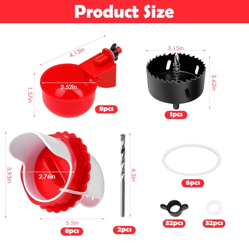 YYBD Chicken Feeder & Waterer Combo Set Chicken Coop Accessories with 8 Chick Feeder Ports and 8 Water Feeder Cups Automatic Poultry Feeders Rodent Proof Chick Waterer Poultry Feeders Kit