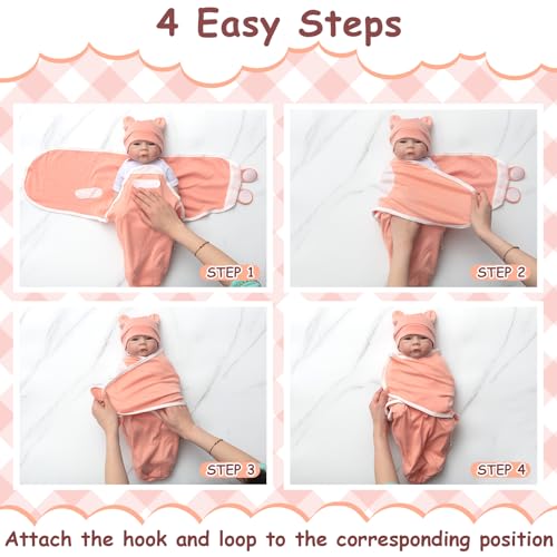 Image of Ramede 6 Pack Swaddle Blanket with Hats for Baby Girl Boy 100% Cotton Swaddles 0-3 Months, Adjustable Breathable Skin Friendly Receiving Blanket Wrap, Essential for Newborns(Simple,Solid Pink)