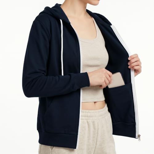 Image of GIVON Womens Casual Zip Up Hoodie Cotton Blend Soft Fabric Basic Layering Hooded Jacket with Kangaroo Pocket