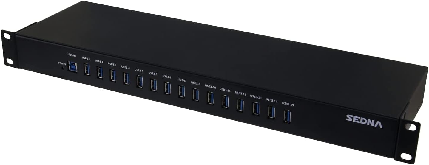 SEDNA - 15 Port USB 3.1 Gen I Hub ( 5Gbps ) - 19 Inch 1U Rack Mount ( 5V10A AC/DC Adapter ), Black : Electronics