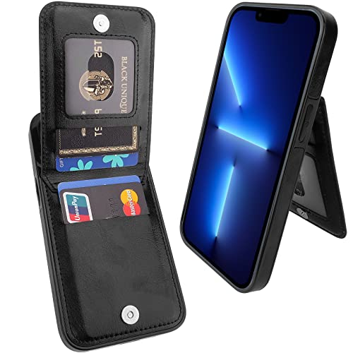 Taporse for iPhone 13 Pro Wallet Case with Card Holder, Handmade Faux Leather Kickstand Card Slot Case, RFID Blocking Magnetic Shockproof Protective Slim Flip Cell Phone Case/Cover 2021 6.1â€ Black