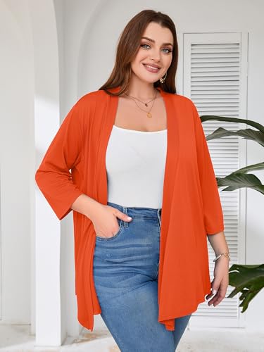 Image of AusLook Women's Plus Size Lightweight Open Front Cardigan 3 /4 Sleeve Cover Ups Shrugs Shawls and Wraps Kimono Jacket Coat