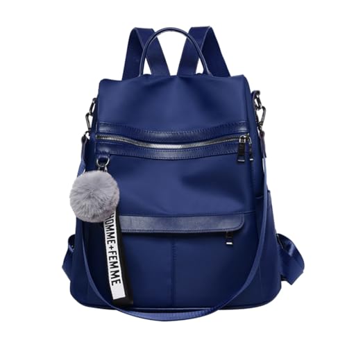 Bolsa Mochila Feminina Com Alça Transversal e Costas Impermeável Grande Espaçosa Antifurto Dia a Dia Trabalho Blogueira (Azul Escuro)