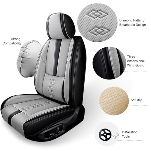 NCCLOVELY Car Seat Cover for Volvo C30 2008-2013,Waterproof Leather Seat Covers 2-Seats Luxury,Car Interior Accessories with Airbag,Car Seat Protectors for C30(Black+Gray)