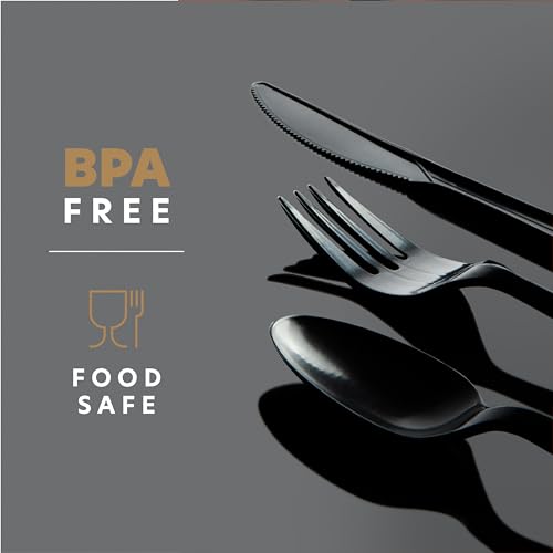 PLASTICPRO 400 Pack Disposable Plastic Utensils Assorted Colored Cutlery Combo Set Forks Spoons Knives Silverware, Black Plastic Cutlery for Parties