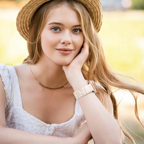 V-MORO Resin Stretchy Band Compatible with Apple Watch Series 7/8/9/10 41mm/40mm/38mm/42mm Fashion Cute Strap for iWatch 6/5/4/3/2/1/SE Lightweight Elastic Bracelet Wristband Women,Small-Aurora White - image 2