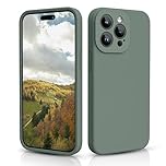CALOOP Slim-Fit for iPhone 15 Pro Case,Skin Soft Liquid Silicone,Sturdy Hard Frame Shockproof Cover with Anti-Scratch Microfiber Lining,Full Protection for Screen and Camera Lens,6.1 inch(Olive Green)
