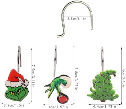 12 Pack Merry Christmas Shower Curtain Hooks Rings,
