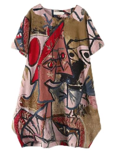 Image of FTCayanz Women's Casual Midi Short Sleeve Loose Print Dress