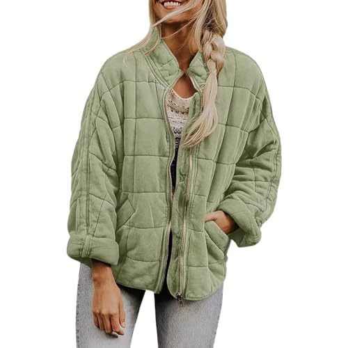 Chaquetas acolchadas para mujer, de manga larga, con cremallera, ajuste holgado, para invierno, cálido, con bolsillo, 01verde, XX-Large