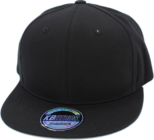 Image of KBETHOS Classic Snapback Hat Blank Cap Underbrim Cotton Wool Blend Flat Visor Adjustable Unisex
