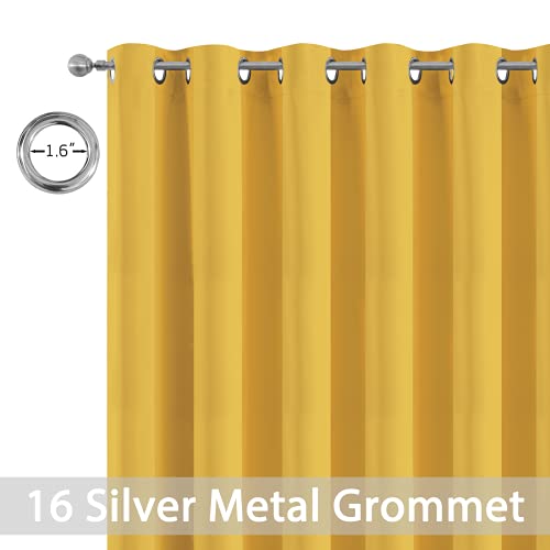 Yakamok Extra Wide Blackout Curtain for Sliding Glass Door, Grommet Thermal Insulated Room Divider Curtain 100W x 84L inch, Room Darkening Patio Curtain,8.3ft Wide x 7ft Tall, 1 Panel,Mustard Yellow
