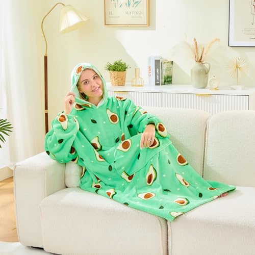 Moinlizy Avocado Oversized Flannel-Sherpa Wearable Blanket Hoodie — view 4