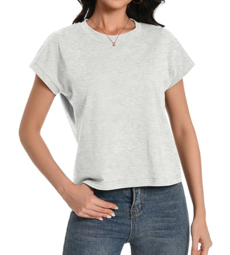 Womens Crop Tops Cap Sleeve Cotton T Shirts Crewneck Loose Fit Trendy Tee Summer Workout Tops 2025