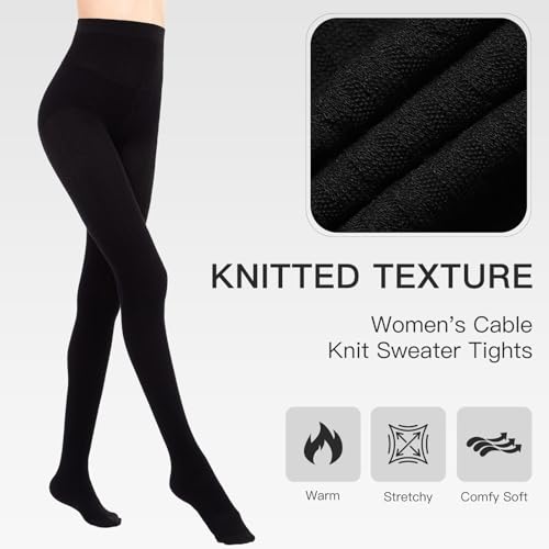 Yilanmy Cable Knit Sweater Tights for Women Cozy Winter Warm Footed Tights Ribbed Knit Thick Stockings2