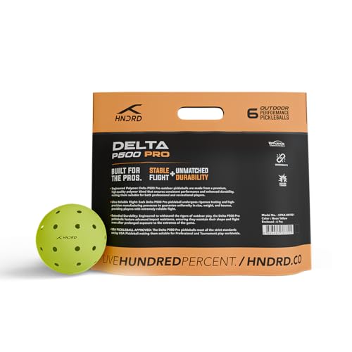 Image of Hundred Delta P500 Pro Pickleball Balls | Pack of 6 | USA Pickleball Approved | 40 Hole Design | Tournament Ball (Neon Yellow)