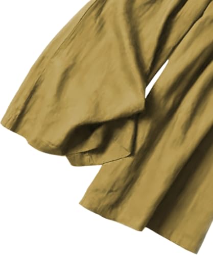 Women's Linen Culottes Cropped Wide Leg Pants Elastic Waist Casual Solid Comfy Baggy Palazzo Trousers with Pockets4