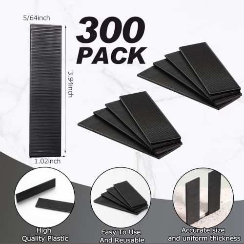 Image of LEIFIDE 300 Pcs Composite Plastic Flat Shims Structural Tile Plastic Shims for Leveling Black Flat Spacers (Black,5 /64 Inch)