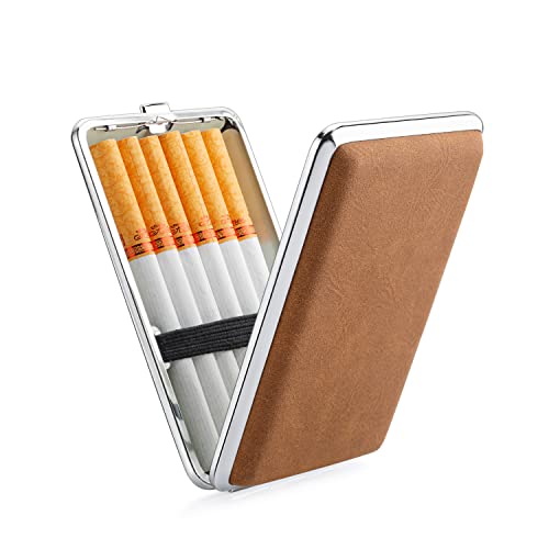 2 x PU-leren sigarettenetui metaal zwart/bruin voor 14 sigaretten met elastiek - sigarettendoosje voor dames en heren - sigarettenetui met geschenkdoos - Afbeelding 3