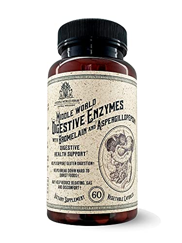 Middle World Digestive ENZYMES with Bromelain & Aspergillopepsin - Digestive Enzyme Bromelain Supplement for Gut Health, Constipation Relief and Gas Relief, 18 Enzymes for Digestion, 60 Veggie Caps