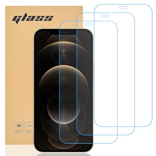 gueche 3 unidades para iPhone 12 Pro Max Protector de pantalla, libre de arañazos, ultra transparente, ultraresistente, cristal blindado, dureza 9H, protector de pantalla HD