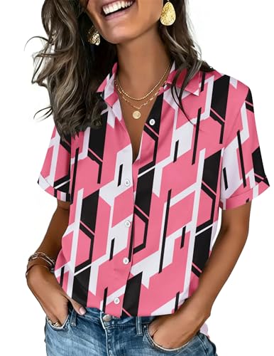 Image of Zeagoo Button Down Shirts for Women Short Sleeve Collared Tops Dressy Casual V Neck Blouses