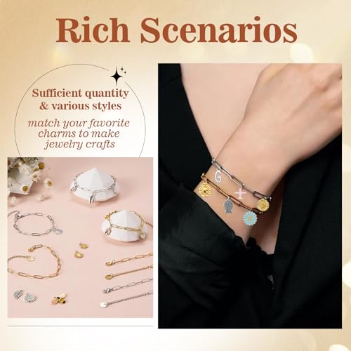 Image of Himake 653Pcs Gold Silver Charm Bracelet Making Kit, DIY Jewelry Making Supplies, Including Paperclip Chain Bracelets, Jump Rings, Charms, Gift Bags, Pliers, Box for Jewelry Making(Gold & Silver)