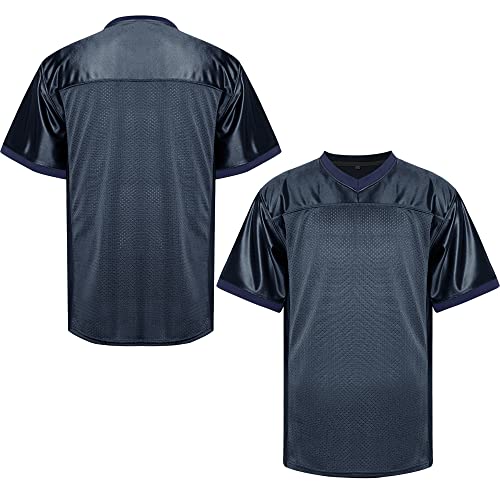 MESOSPERO Maillot de football vierge pour homme, style hip-hop des années 90, noir, blanc, rouge, vert, taille S à 3XL, #Blank - Bleu marine, Taille L