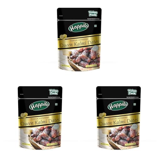 Image of Happilo Premium International Queen Kalmi Dates 350g | Fresh & Soft Khajur Dry Fruit with Natural Sweetness | Sourced from Saudi Arabia | 100% Naturally Dried & free from any Preservative (Pack of 3)