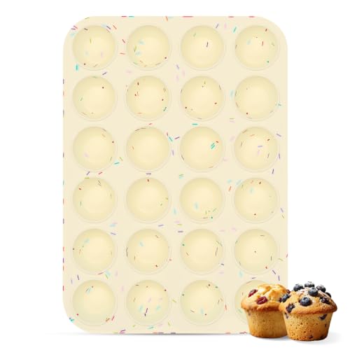 Image of Silicone Mini Muffin Pan for Baking, Cupcake Egg Bites Silicone Mold 24 Cup Mini Size, Oven Safe BPA Free