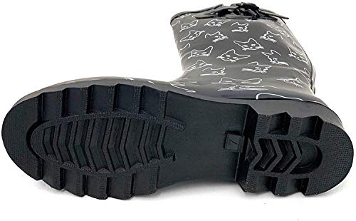 G4U Women's Rain Boots Multiple Styles Color Mid Calf Wellies Buckle Fashion Rubber Knee High Snow Shoes (9 B(M) US, Black/White Cats) - Thumbnail 3