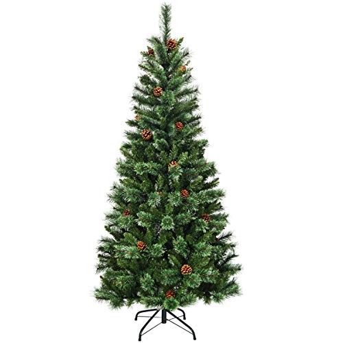 Goplus 7ft Unlit Artificial Christmas Tree, Premium Hinged Slim Tree, with Mixed Pine Needles, Cones and Metal Stand, Xmas Tree for Indoor and Outdoor Decor Goplus 7ft Unlit Artificial Christmas Tree, Premium Hinged Slim Tree, with Mixed Pine Needles, Cones and Metal Stand, Xmas Tree for Indoor and Outdoor Decor