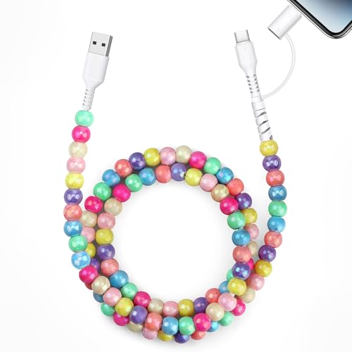 Aolcev USB C Cable for iPhone Charging Cord 3.3FT 2 in 1 Multi Cute Beaded Phone Charger [MFi Certified] USB A to USB C Fast Charging Cable Type C Charger Cord for iPhone 17 16 15 Pro Max iPad Colored