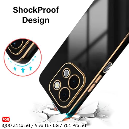 Image of TheGiftKart Luxurious Golden-Plated Back Cover Case for iQOO Z11x 5G / Vivo T5x 5G / Y51 Pro 5G | Raised Lips for Camera & Screen Protection | Shockproof Design | Stylish Back Cover Case (TPU, Black)