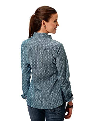 Roper Paisley Grid All Over Print Western Blouse W/Snaps Blue Xl #TOP1